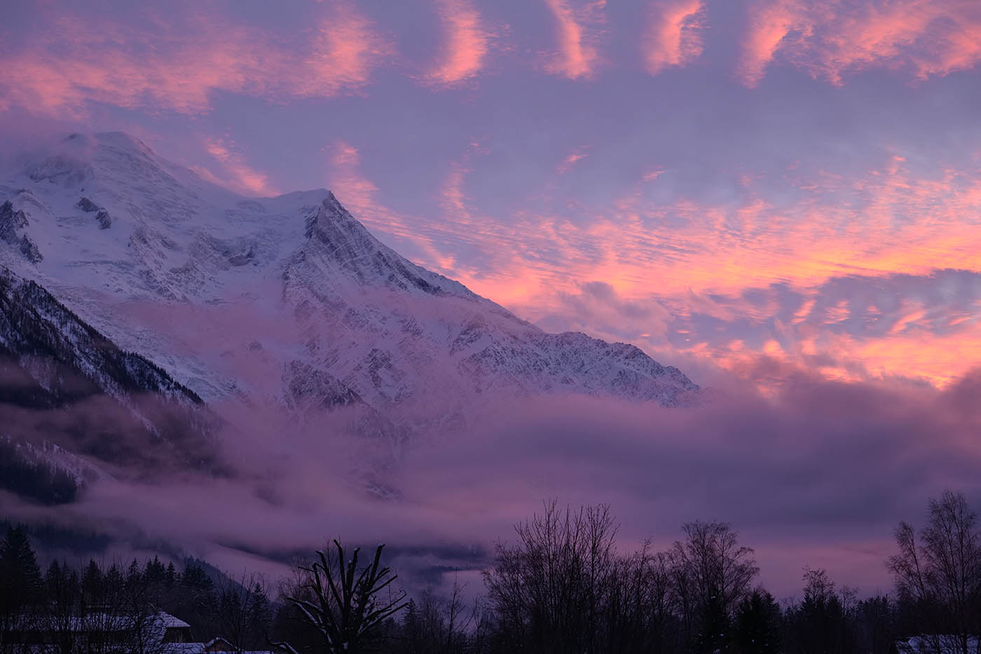 coucher de soleil sur le Mont-Blanc en famille