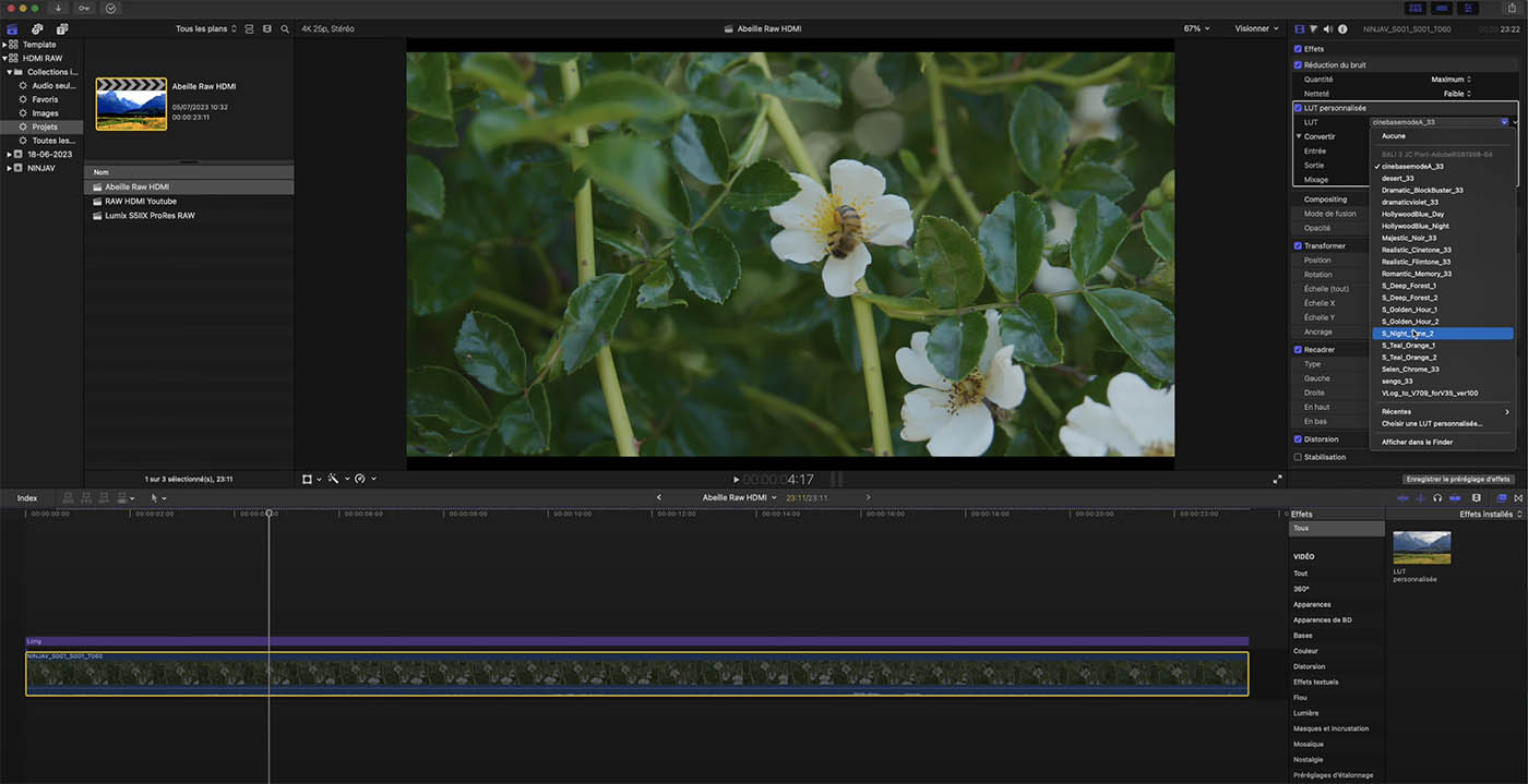 appliquer une LUT dans Final Cut